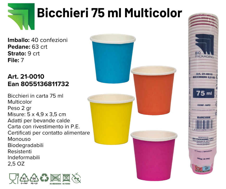 bicchieri 75ml multicolor